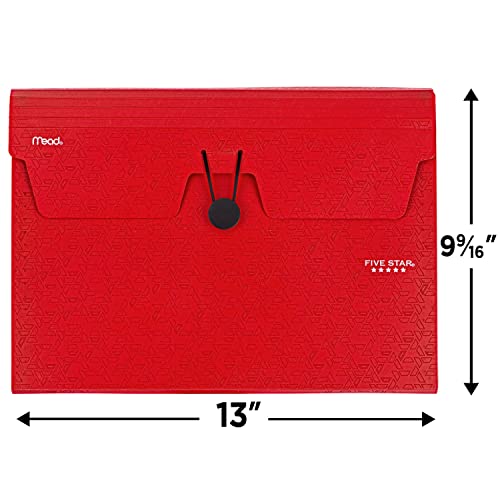 Five Star 6 Pocket Expanding File Organizer, Plastic Expandable File Folders with Pockets and Tab Inserts, Holds 11" x 8-1/2", Bungee Closure, Fire Red (72387)