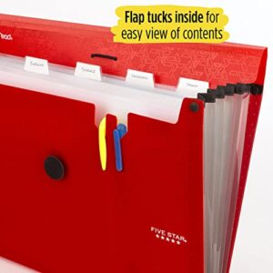 Five Star 6 Pocket Expanding File Organizer, Plastic Expandable File Folders with Pockets and Tab Inserts, Holds 11" x 8-1/2", Bungee Closure, Fire Red (72387)