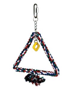 featherland paradise hanging bird swing, cotton rope wrapped soft hanging bird perch, triangle, small