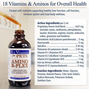 Rx Vitamins Amino B Plex for Pets - B Vitamin Complex Plus Amino Acids for Dogs & Cats - Vitamin Supplements for Dogs' & Cats' Total Body Support - 4 oz