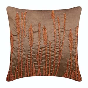 the homecentric cushion covers, rust throw pillows cover, beaded farm design pillows cover, 18x18 inch (45x45 cm) pillows cover, square silk pillow covers, floral contemporary - rusted beauty