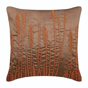 The HomeCentric Cushion Covers, Rust Throw Pillows Cover, Beaded Farm Design Pillows Cover, 18x18 inch (45x45 cm) Pillows Cover, Square Silk Pillow Covers, Floral Contemporary - Rusted Beauty