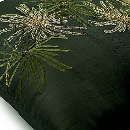 The HomeCentric Cushion Cover for Sofa, Dark Green Decorative Pillow Covers 16x16 inch (40x40 cm), Silk Throw Pillows for Couch, Nature & Floral, Tropical Toss Pillow Covers - Green Foliage