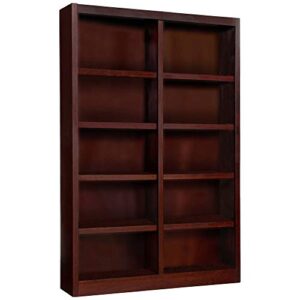 traditional 72" tall 10-shelf double wide wood bookcase in cherry