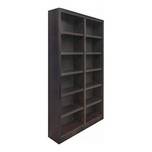 traditional 84" tall 12-shelf double wide wood bookcase in espresso