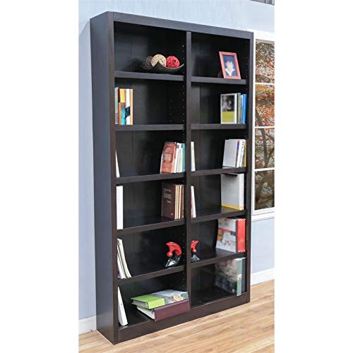 Traditional 84" Tall 12-Shelf Double Wide Wood Bookcase in Espresso