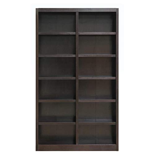 Traditional 84" Tall 12-Shelf Double Wide Wood Bookcase in Espresso