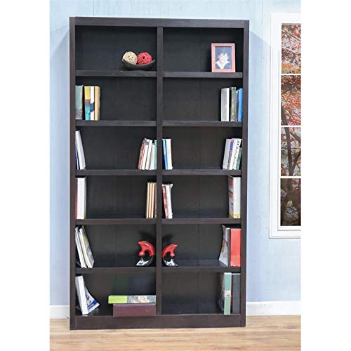 Traditional 84" Tall 12-Shelf Double Wide Wood Bookcase in Espresso