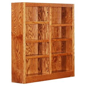 traditional 48" tall 8-shelf double wide wood bookcase in dry oak