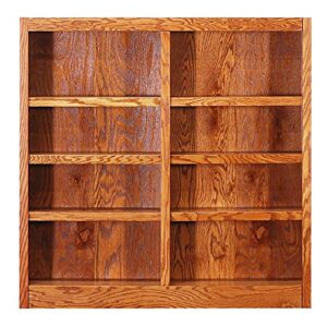 Traditional 48" Tall 8-Shelf Double Wide Wood Bookcase in Dry Oak