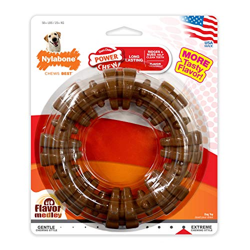Nylabone Power Chew Textured Dog Chew Ring Toy - Tough and Durable Dog Chew Toy for Aggressive Chewers - Indestructible Dog Toys for Aggressive Chewers - Flavor Medley, X-Large/Souper (1 Count)