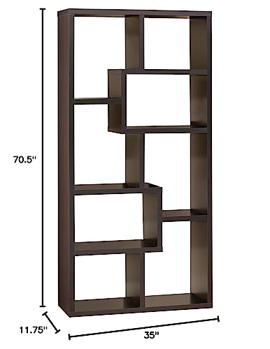 Coaster Home Furnishings Asymmetrical Cube 8-Shelf Bookcase Cappuccino, 11.75" D x 35" W x 70.5" H