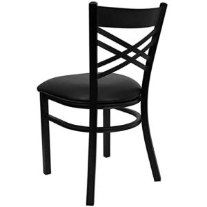 Flash Furniture HERCULES Series Black ''X'' Back Metal Restaurant Chair - Black Vinyl Seat