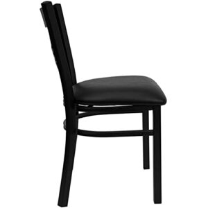 Flash Furniture HERCULES Series Black ''X'' Back Metal Restaurant Chair - Black Vinyl Seat