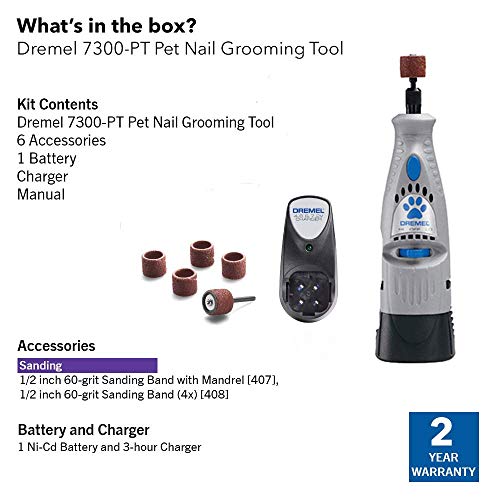 Dremel 7300-PT 4.8V Cordless Pet Dog Nail Grooming & Grinding Tool, Easy to Use, Rechargeable, Safely Trim Pet & Dog Nails , Grey , Medium