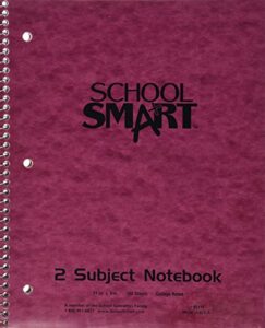 school smart spiral perforated 2 subject college ruled notebook, 11 x 8-1/2 inches - 085315