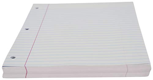 School Smart - 85285 3-Hole Punched Filler Paper w/ Red Margin, 8 x 10-1/2 Inches, Wide Ruled, 200 Sheets,White