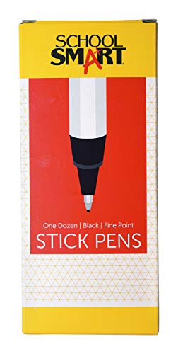 School Smart Round Stick Pen - Fine Point - Pack of 12 - Black