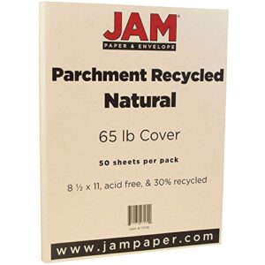 JAM PAPER Parchment 65lb Cardstock - 8.5 x 11 Coverstock - 176 GSM - Natural Recycled - 50 Sheets/Pack