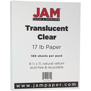 JAM PAPER Translucent Vellum 17lb Paper - 62 GSM - 8.5 x 11 - Clear - 100 Sheets/Pack