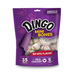 dingo p-25002 mini bones, rawhide for small/toy dogs,white, 35-count, chicken, 0.8 pounds