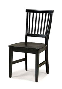 home styles arts and crafts black dining chair pair with slatted back, carved seat, and stretchers on each side