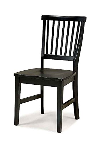 Home Styles Arts and Crafts Black Dining Chair Pair with Slatted Back, Carved Seat, and Stretchers on Each Side