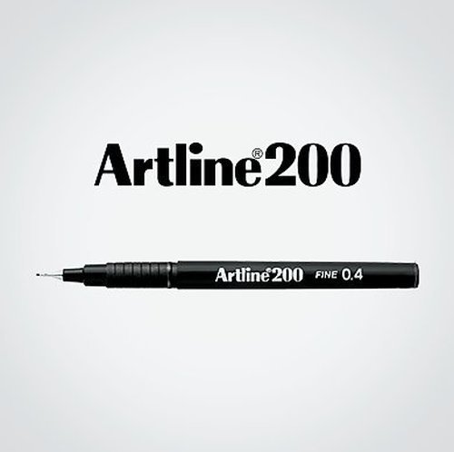 Artline 200 Fineliner Pen Water-based Ink 0.4mm Tip 0.4mm Line Black Ref A2001 [Pack of 12]