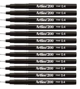 artline 200 fineliner pen water-based ink 0.4mm tip 0.4mm line black ref a2001 [pack of 12]