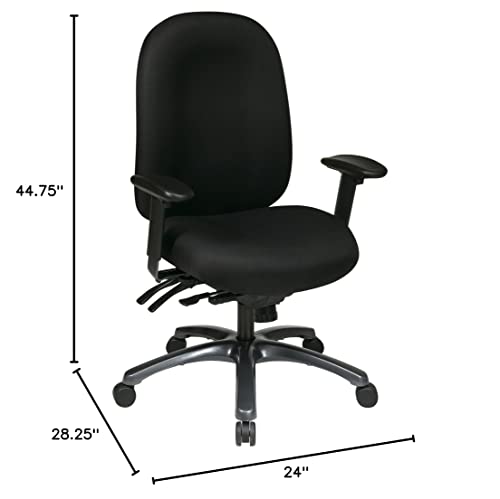 Office Star 8500 Series Multi-Function Ergonomic Executive Office Chair with Seat Slider and Titanium Finish Base, High-Back, Icon Black Fabric