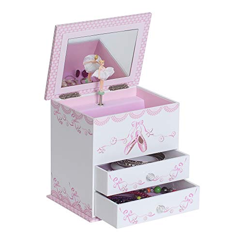 White Illustrated “Angel” Girl’s Musical Twirling Ballerina Ballet Shoes Jewelry Box by Mele & Co.