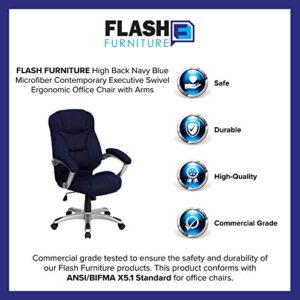 Flash Furniture Jessie High Back Navy Blue Microfiber Contemporary Executive Swivel Ergonomic Office Chair with Arms