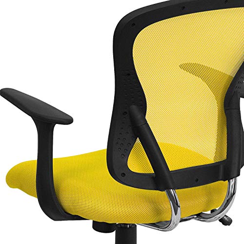 Flash Furniture Alfred Mid-Back Yellow Mesh Swivel Task Office Chair with Chrome Base and Arms