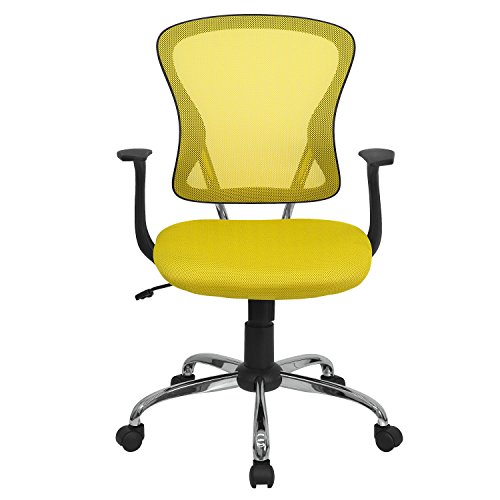 Flash Furniture Alfred Mid-Back Yellow Mesh Swivel Task Office Chair with Chrome Base and Arms