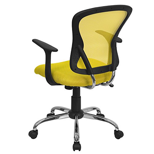 Flash Furniture Alfred Mid-Back Yellow Mesh Swivel Task Office Chair with Chrome Base and Arms