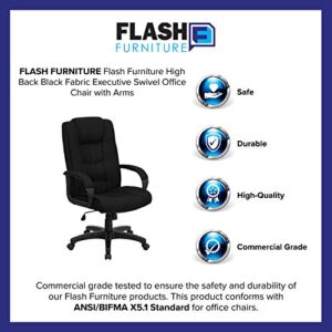 Flash Furniture Jessica High Back Black Fabric Executive Swivel Office Chair with Arms