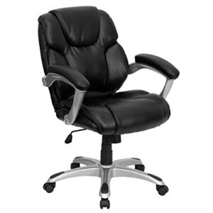 flash furniture heather mid-back black leathersoft layered upholstered executive swivel ergonomic office chair with silver nylon base and arms