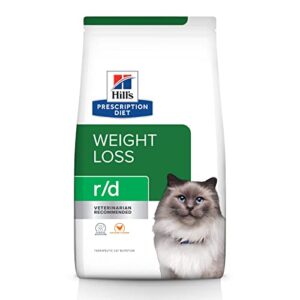 hill's prescription diet r/d weight reduction chicken flavor dry cat food, veterinary diet, 17.6 lb. bag