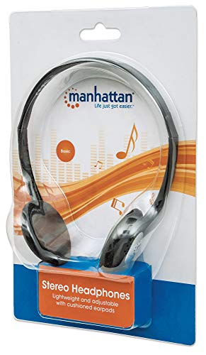 Manhattan On-Ear Wired Stereo Headphones - Long 6ft Cable, Single 3.5mm Wire Plug, Lightweight, Retro Vintage Style, Adjustable Headband –for Walkman, CD Player, Computer -3 Yr Mfg Warranty - 177481