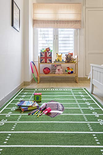Furnish My Place 705 Solid Football 3'3"x5' Dalyn Rug, All Star Football Ground, Play Area Rug for Kids, Football Field Ground Rectangle, Anti Skid Rubber Backing, Green