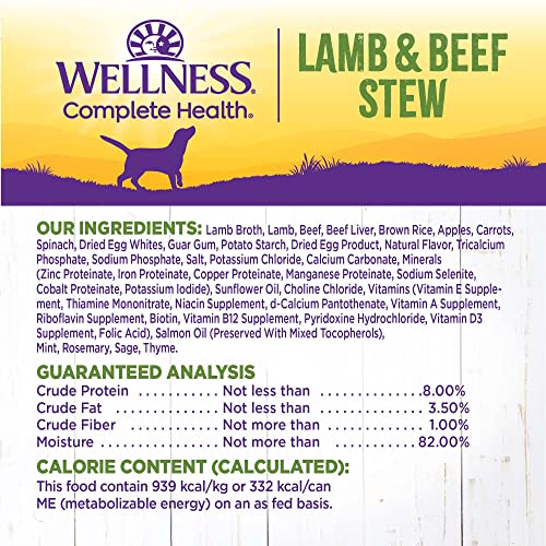 Wellness Thick & Chunky Natural Canned Dog Food, Lamb & Beef Stew, 12.5-Ounce Can (Pack of 12)