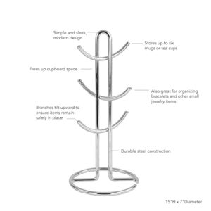 Spectrum Diversified Euro 6 Holder, Alloy Steel, Countertop Mug Tree, Mugs & Tea Cup Storage Rack, Coffee Counter Bar Accessory & Kitchen Organizer, 1 Count (Pack of 1), Chrome