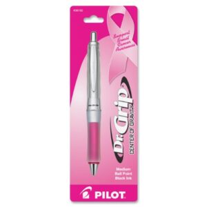 pilot dr. grip center of gravity - breast cancer awareness refillable & retractable ballpoint pen, medium point, pink barrel, black ink, single pen (36192)