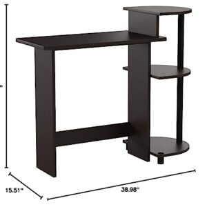 Furinno Compact Computer Desk with Shelves, Round Side, Espresso/Black