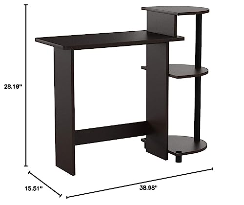 Furinno Compact Computer Desk with Shelves, Round Side, Espresso/Black