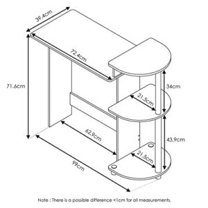 Furinno Compact Computer Desk with Shelves, Round Side, Espresso/Black