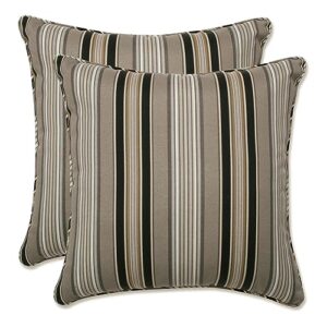 Pillow Perfect Stripe Outdoor Throw Accent Pillow, Plush Fill, Weather, and Fade Resistant, Large Square - 18.5" x 18.5", Black/Grey Getaway Stripe, 2 Count