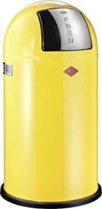 wesco pushboy-german made-push door trash can, powder coated steel, 13.2 gallon / 50l, lemon yellow