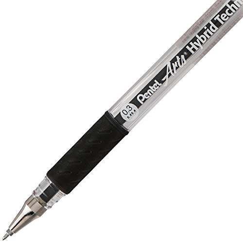 Pentel Arts Hybrid Technica 0.3 mm Pen, Ultra Fine Point, Black Ink, Box of 12 (KN103-A)