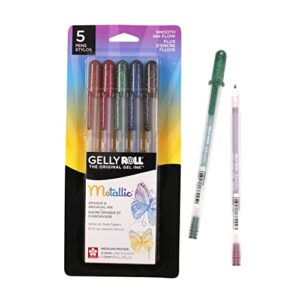 sakura gelly roll metallic gel pens - pens for scrapbook, journals, or drawing - dark metallic ink - medium line - 5 pack